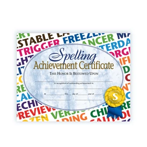 Spelling Achievement Certificate - 30 Pack - Glossy Finish