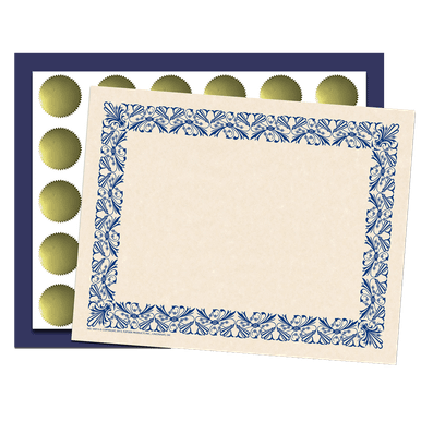 Art Deco Set - Blue Border Paper, Plain Folders, Gold Seals - Flipside ...
