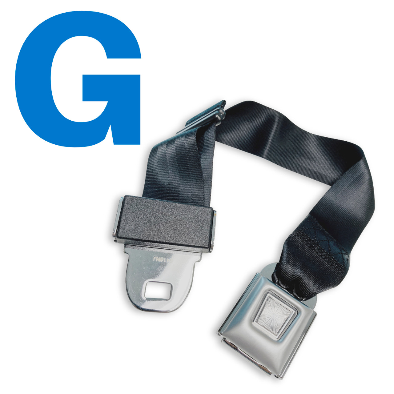 GM Logo Full Color Blue/White Seatbelt Belt - Black Webbing-Reg