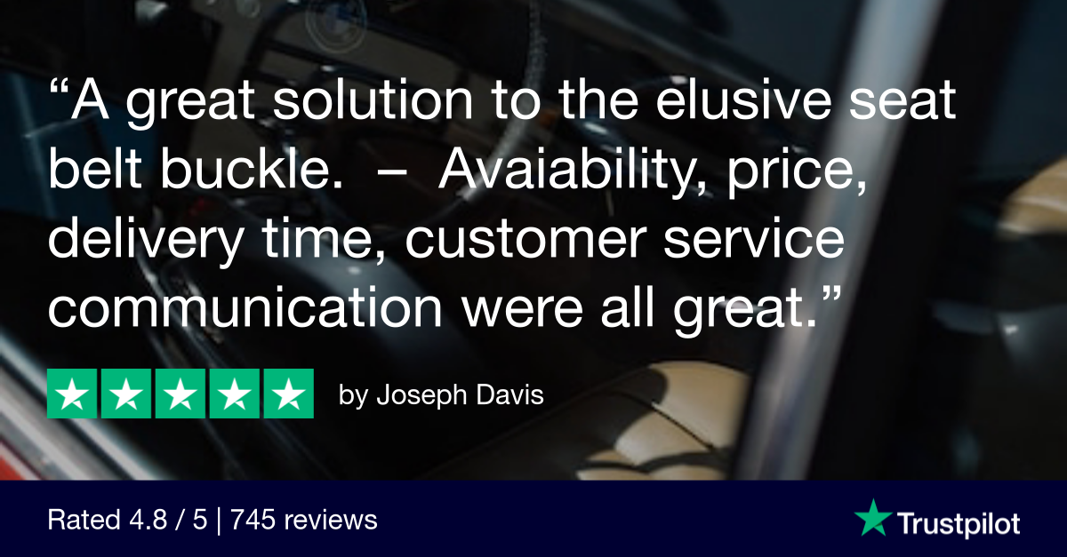 Trustpilot Review that says, A great solution to the elusive seat belt buckle. - Availability, price, delivery time, customer service communication were all great