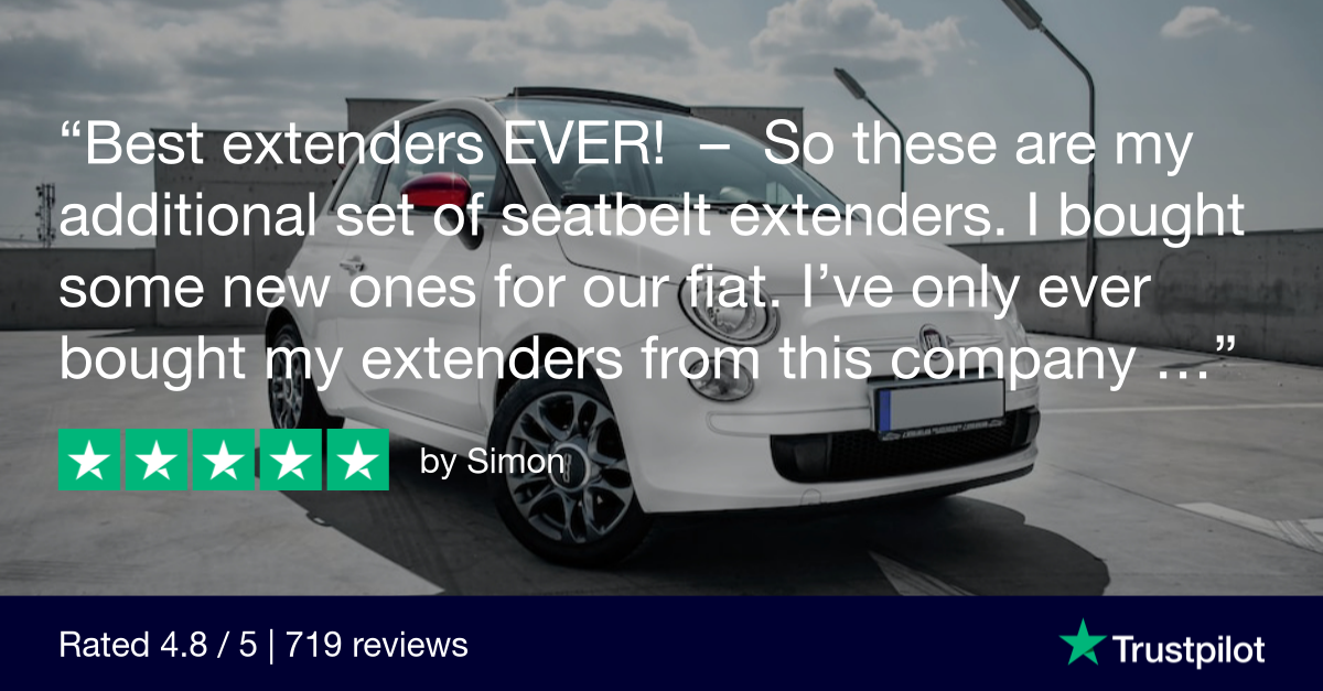 Trustpilot Review that says, Best extenders EVER! - So these are my additional set of seatbelt extenders. I bought some new ones for our fiat. I've only ever bought my extenders from this company