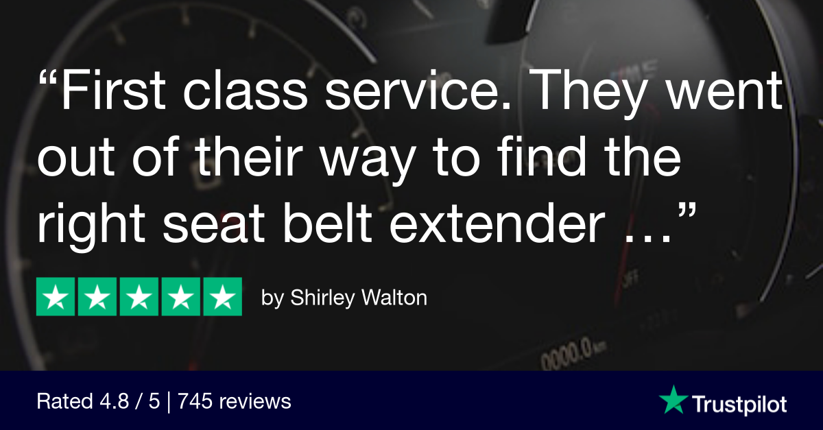 Trustpilot Review that says, First class service. They went out of their way to find the right seat belt extender.