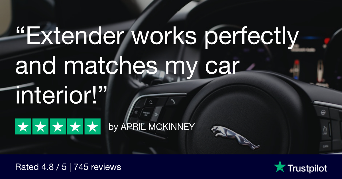 Trustpilot Review that says, Extender works perfectly and matches my car interior!