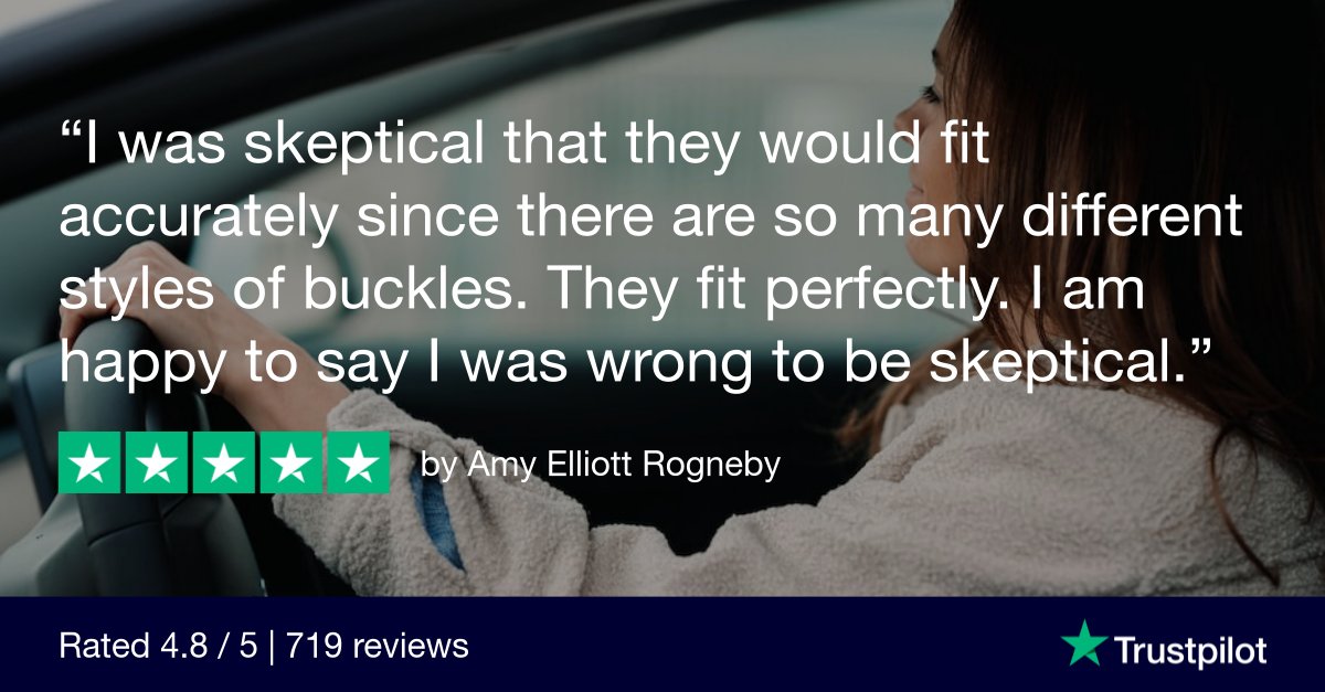 Trustpilot Review that says, I was skeptical that they would fit accurately since there are so many different styles of buckles. They fit perfectly. I am happy to say I was wrong to be skeptical.