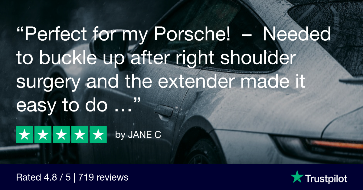 Trustpilot Review that says, Perfect for my Porsche! - Needed to buckle up after right shoulder surgery and the extender made it easy to do