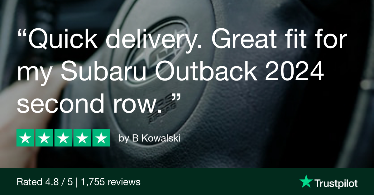 Trustpilot Review that says, Quick delivery. Great fit for my Subaru Outback 2024 second row.