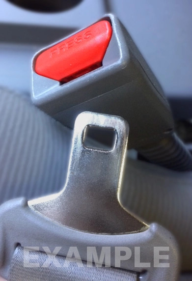 A picture of a seat belt metal tongue from a vehicle that resembles what we need to help you find an extender for your RV.