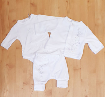 White Velour jacket, trousers and long sleeve cotton vest set