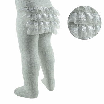 Ribbed tights with Frill Grey