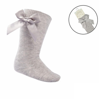Adorable Heart Knee Socks with Bow - Grey