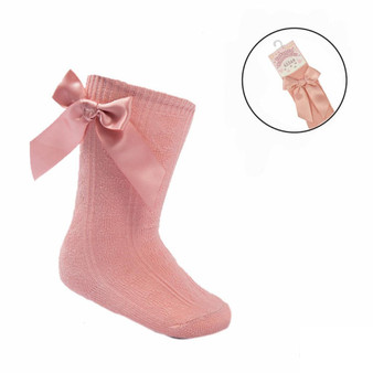Adorable Heart Knee Socks with Bow - Rose