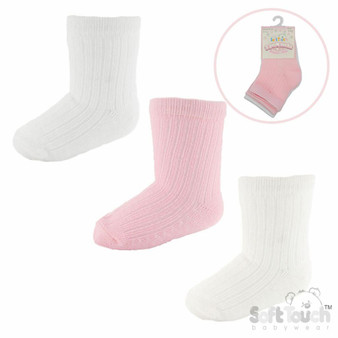 Cream/Baby Pink/White triple pack socks