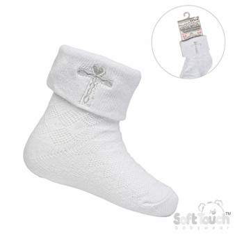 Silver cross fold over socks (0-12months)