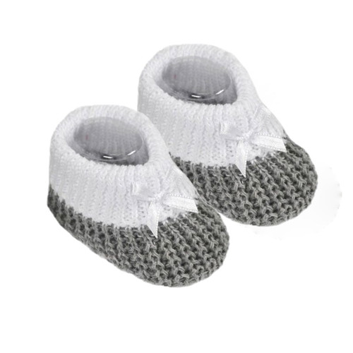  100% Cotton Booties  with bow Grey with White