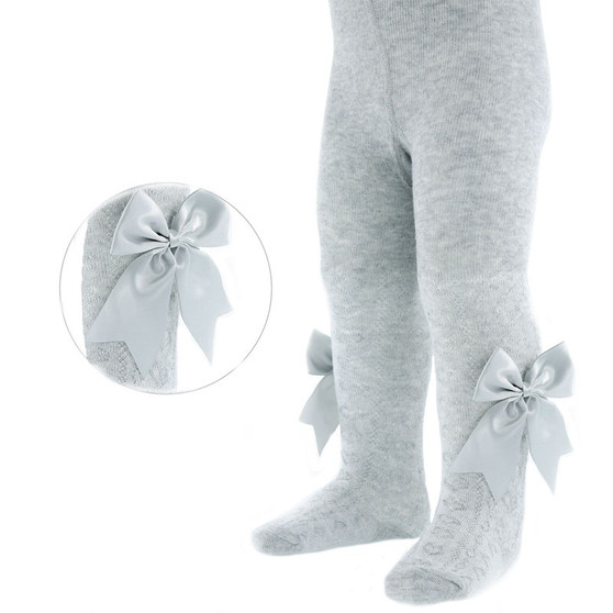 Hearts tights with Bow -Grey