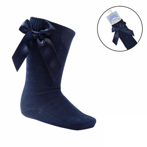 Adorable Heart Knee Socks with Bow - Navy