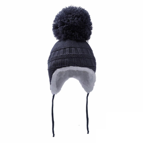 Sherpa lined hat with large Pom-Pom Navy (NB-12month)