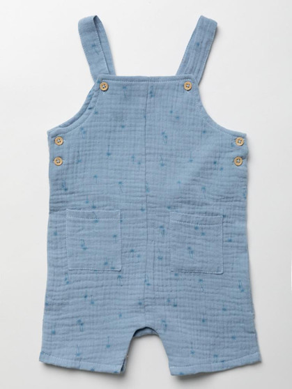 Crinkle Cotton Dandelion Tuft Dungarees in Blue with Hat