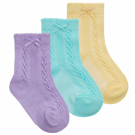 Cable bow socks 3pack (lemon/mint/lilac)