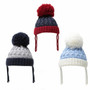 Ribbed and cable pom pom hat (Sky Blue and white)