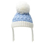 Ribbed and cable pom pom hat (Sky Blue and white)