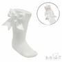Elegance Cable Knee Socks with Bow - Cream