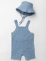 Crinkle Cotton Dandelion Tuft Dungarees in Blue with Hat