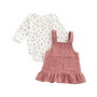 Deep Pink Ruffle dungaree dress 2 piece set