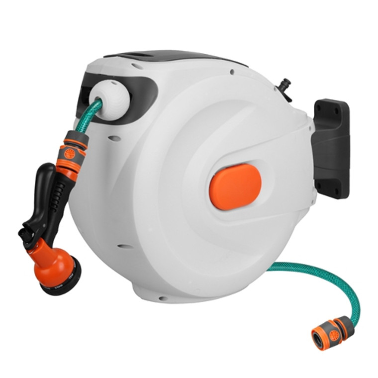 Retractable Garden Hose Reel Wall Mounted Automatic Water Hose Reel with Any Length Lock 8 Pattern Spraying Modes 180° Swivel Bracket Retractable Garden Hose Reel Wall Mounted Automatic Water Hose Reel with Any Length Lock 8 Pattern Spraying Modes 180° Swivel Bracket