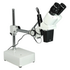 10X Widefield Stereo Microscope, Binocular, Single Arm Boom Stand with Arbor, LED Top Light