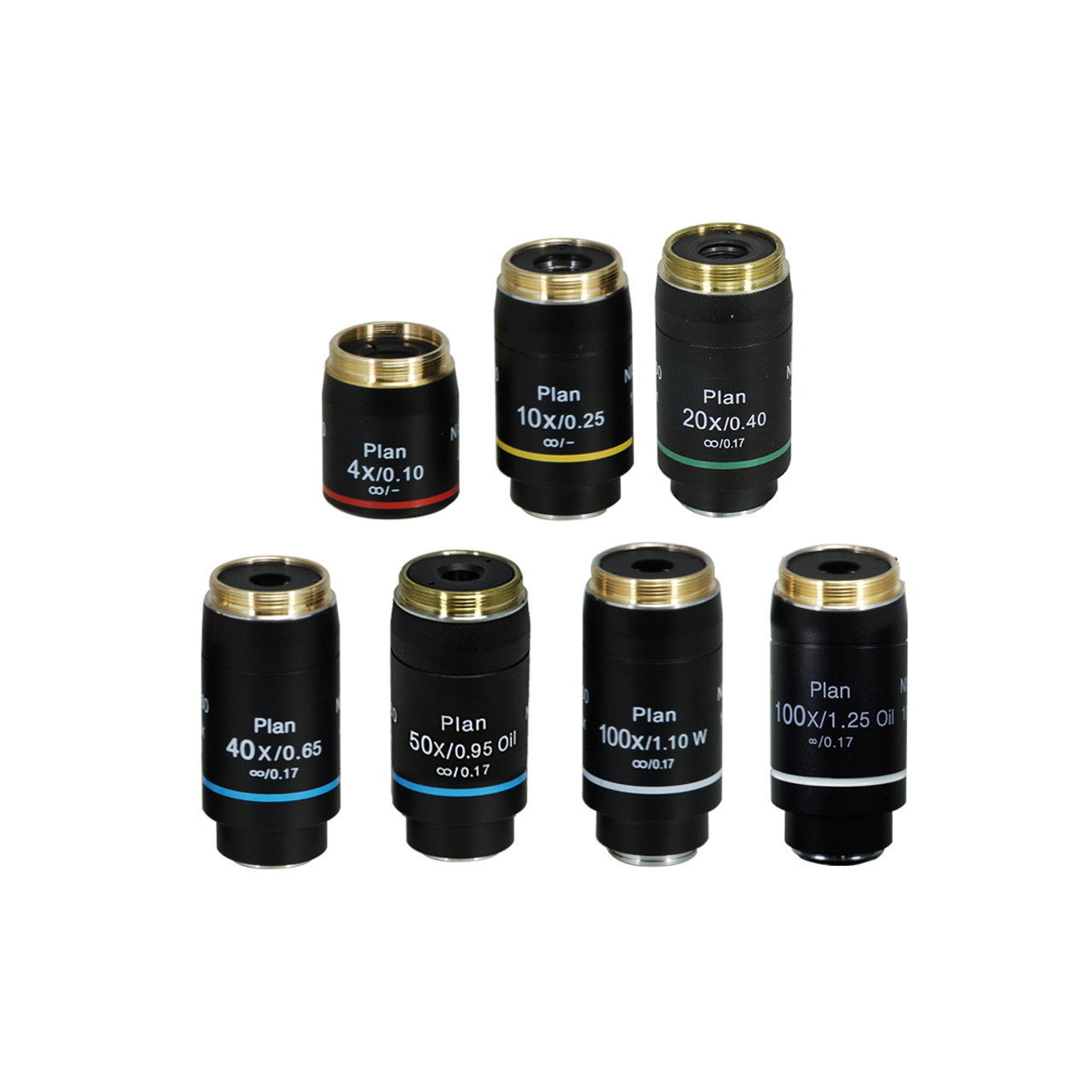 Infinity-Corrected Plan Achromatic Microscope Objective Lens Set (Oil  Spring) 4X 10X 20X 40X 100X with Black Finish
