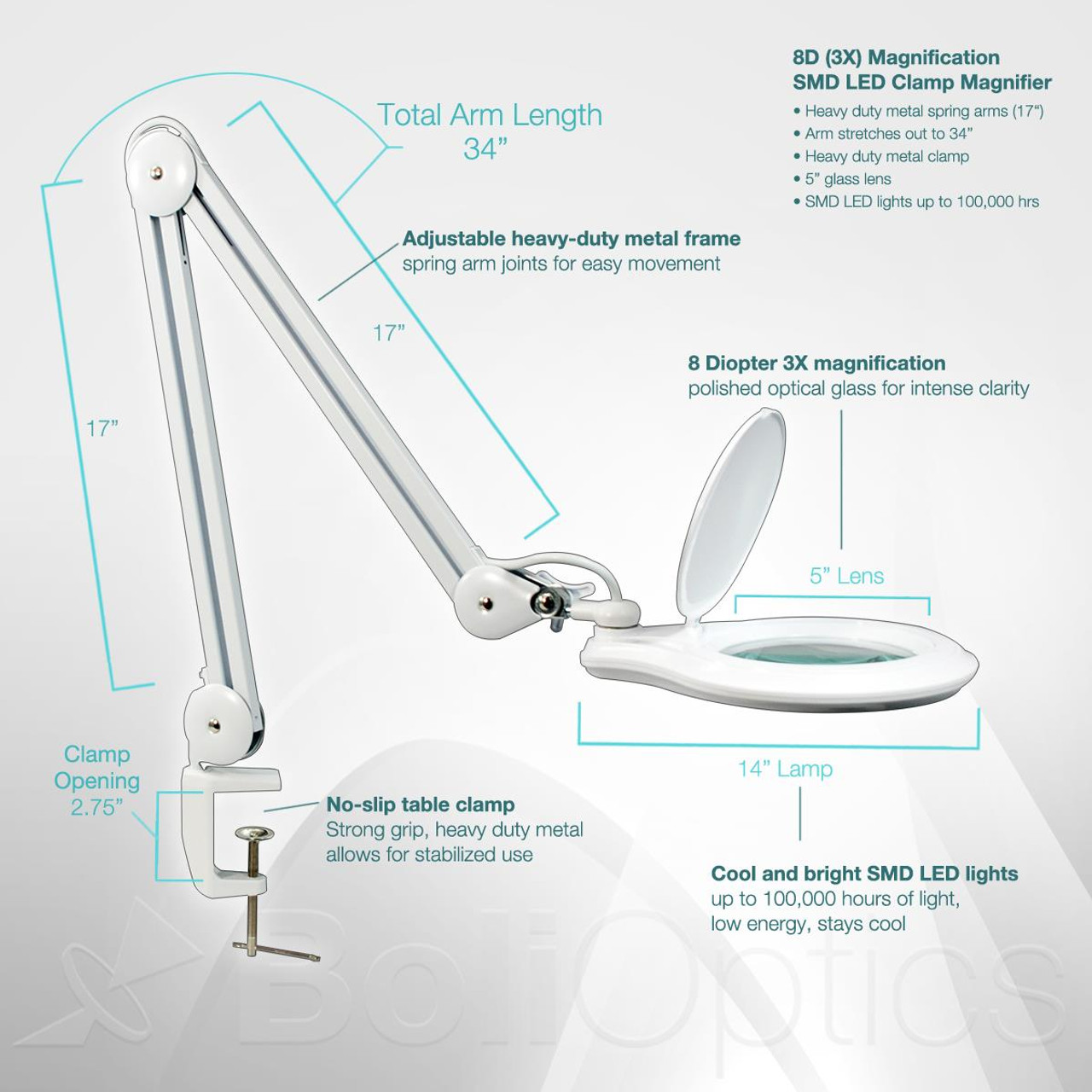 Round 8x or 5x Diaptor) Magnifying lamp with interchangeable lens