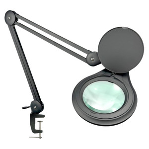 ESD 6 Diopter (2.5X) LED Magnifying Lamp with Clamp - 5-inch Glass Lens and Flip Cover