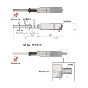 0-2″ 2" Flat with Clamp Nut Mechanical Micrometer Head (Thimble Diameter: Dia. 21mm, Spindle Diameter: Dia. 8mm) Mitutoyo-151-271