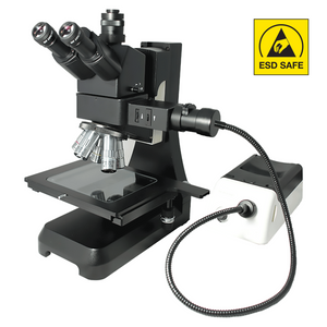 ESD Safe 20X-500X Metallurgical Microscope, Trinocular, Halogen Fiber Optic Illuminator + Polarizing Kit