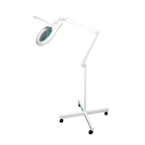 8 Diopter (3X Magnification) LED Magnifying Lamp on Rolling Floor Stand, 5 inch Lens + Flip Cover