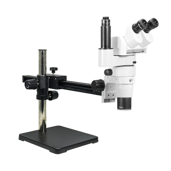 8-80X Ball Bearing Boom Stand Trinocular Parallel Zoom Stereo Microscope PZ02080253