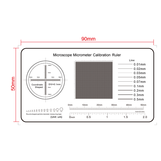 50mm/200 Div, 2.0Inch/40 Div, 20mm/200 Div, 25x25mm/250x250 Net Grid Line Gauge RT02412102