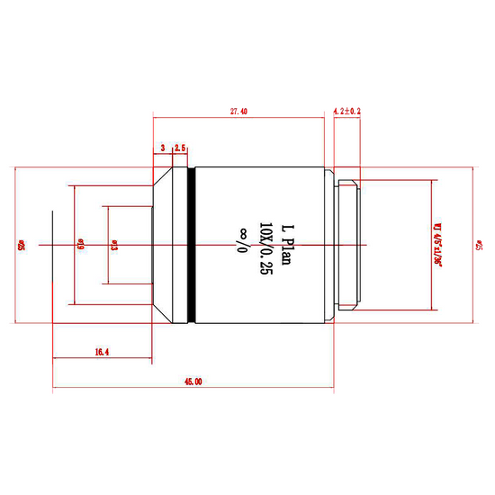 Objective Working Distance 17.7mm 10X Infinity Plan Long Working Distance Achromatic Metallurgical Objective MT02513331