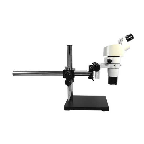 8X-80X Widefield Parallel Zoom Stereo Microscope, Binocular, Single Arm Boom Stand, Compensating 20° Viewing Angle