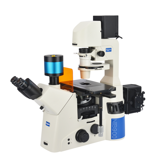 100-600X Inverted LED Dual Illuminated Light XY Stage Travel Distance 130x100mm Trinocular Inverted Fluorescence Microscope Nexcope-NIB950-Trinocular