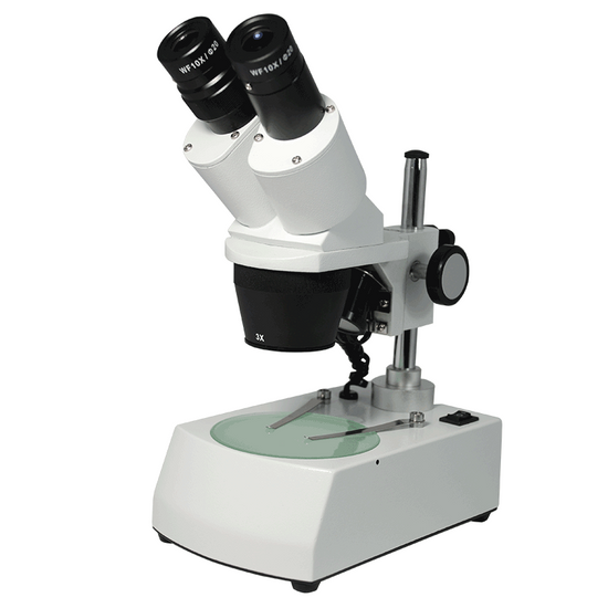 10X/30X Widefield Stereo Microscope, Binocular, Post Stand, LED Top and Bottom Light, Bright Field (Fixed Head) Portable