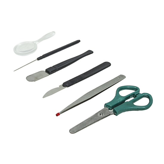 Basic Beginners Dissection Tool Kit Anatomy Biology Lab (Needle, Forceps, Spatula, Scalpel, Scissors, Magnifier)