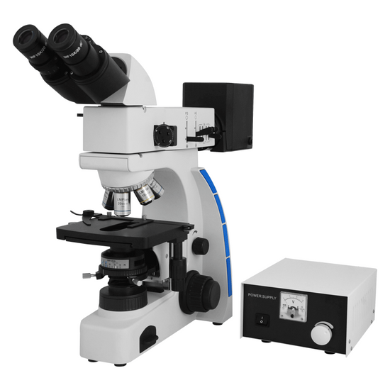 100X-800X Metallurgical Microscope, Binocular, Dual Halogen Light, Bright Field + Polarizing Kit