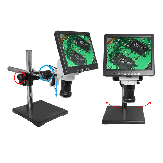 LED Video Microscope, LCD 10 in. Monitor, Industrial Inspection, Boom Stand
