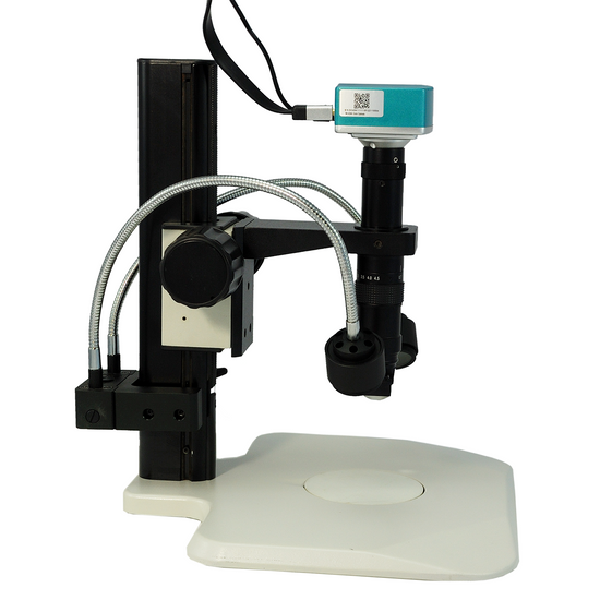 0.35X-2.25X LED 3D Industrial Inspection Video Zoom Microscope, Track Stand, LED Gooseneck Light + HDMI Camera