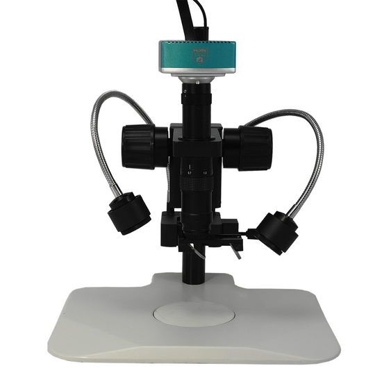 0.35X-2.25X LED 3D Industrial Inspection Video Zoom Microscope, Track Stand, LED Gooseneck Light + HDMI Camera