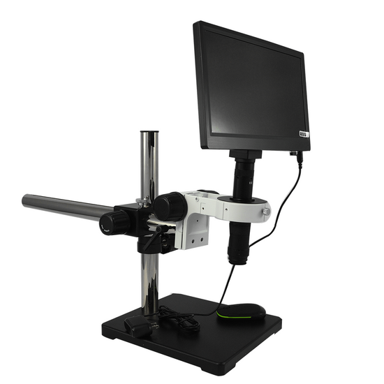 0.35X-2.25X Industrial Inspection Video Zoom Microscope, Boom Stand + LCD Display Digital Camera 10 in. Monitor