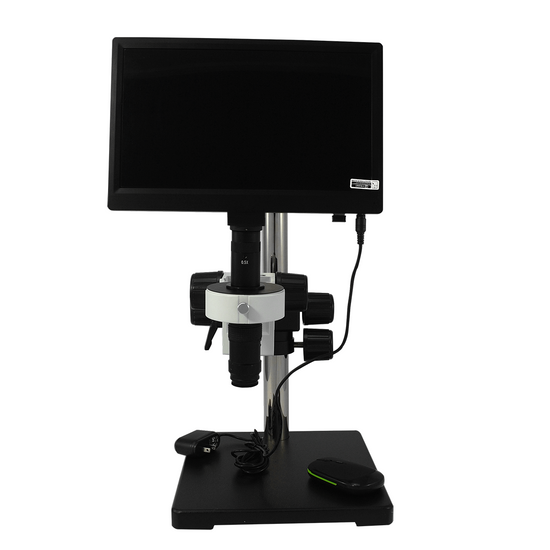 0.35X-2.25X Industrial Inspection Video Zoom Microscope, Boom Stand + LCD Display Digital Camera 10 in. Monitor