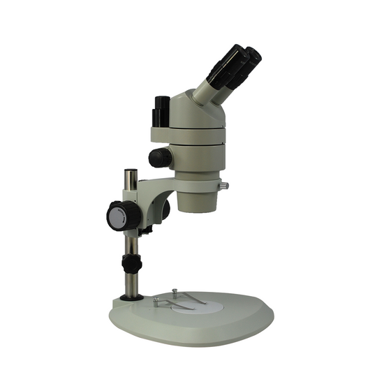 8X-80X Widefield Parallel Zoom Stereo Microscope, Trinocular, Post Stand, Compensating 45° Viewing Angle